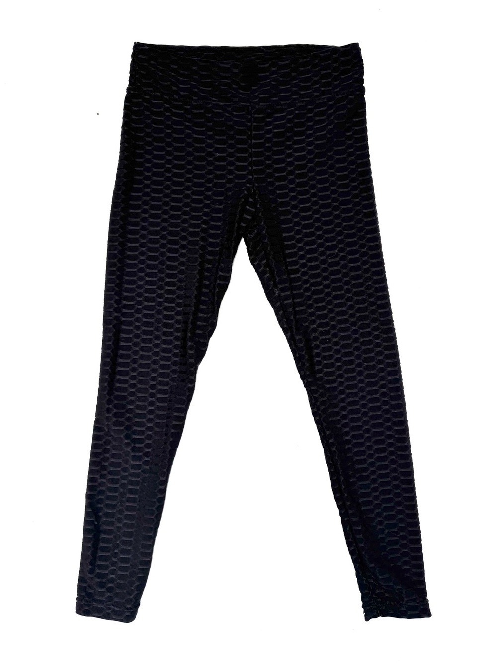Black Honeycomb Textured High-Waisted TikTok Leggings – Size L (11–13)